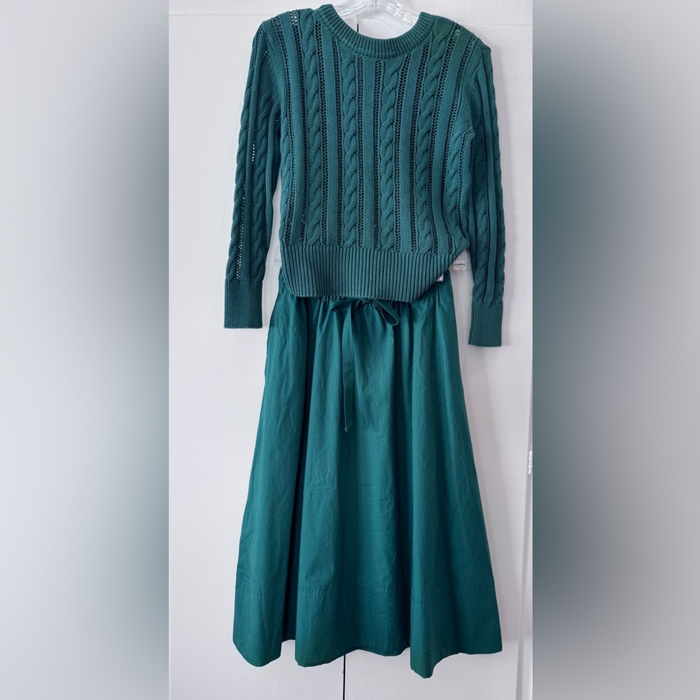 Talbots Green Cotton drawstring skirt set - size P - new